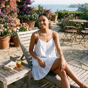 Aqua Paisley Tiered Trapeze Dress , Size Medium